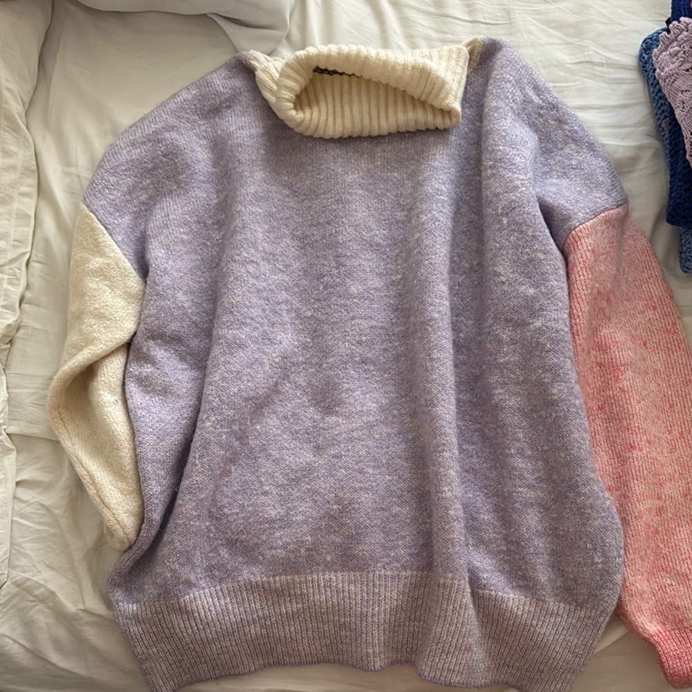 Colorblock Sweater with Cream, Pink, and Purple